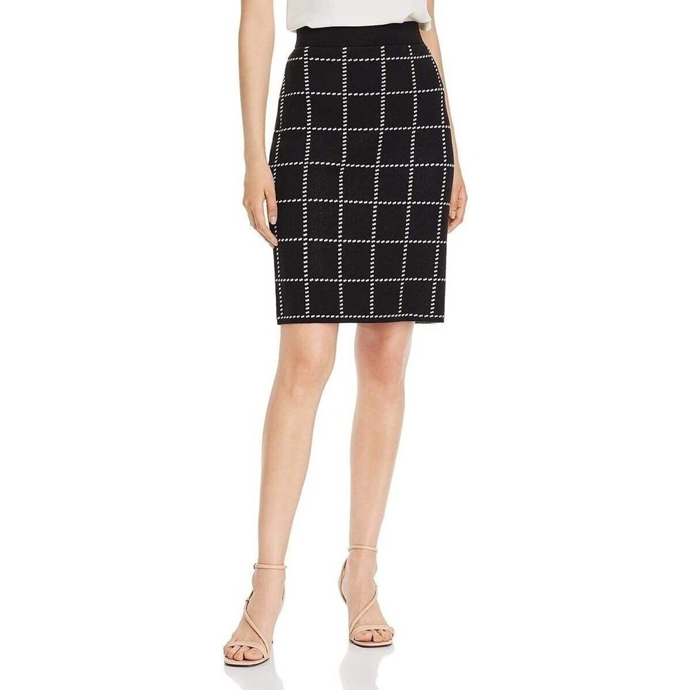 Nwt Calvin Klein Windowpane Sweater Pencil Skirt Black Women's S Small